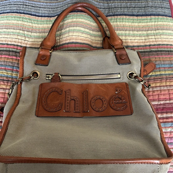Chloe Handbags - Chloé Beige Canvas and Tan Leather Hobo Tote